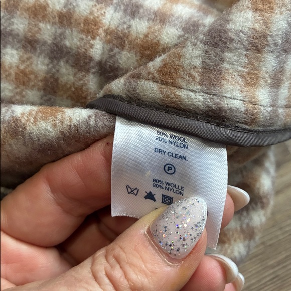 Lands’ End Wool hooded Coat Taupe Plaid interior Button up Women’s 10 Warm Cozy - Picture 10 of 11